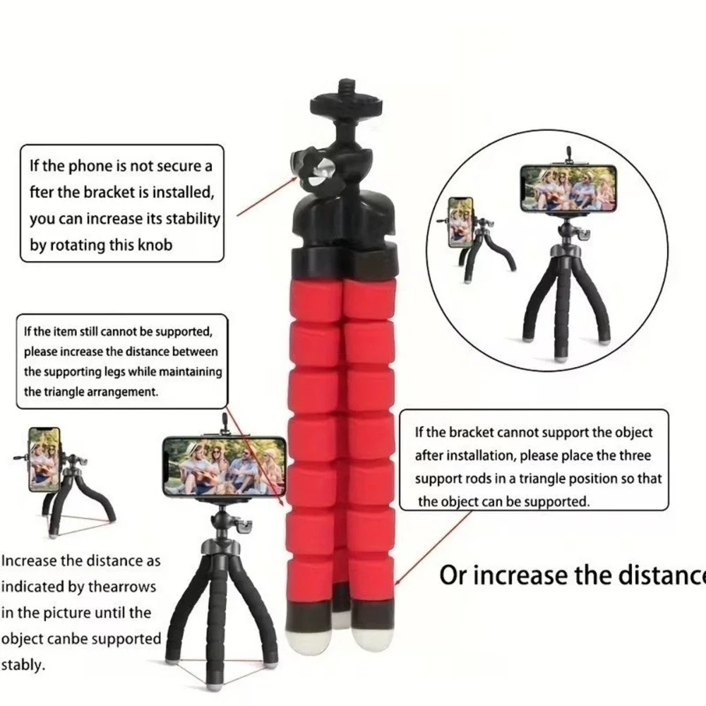 New Mini Flexible Tripod Red Foam Legs Smartphone Mount Adapter Octopus Content